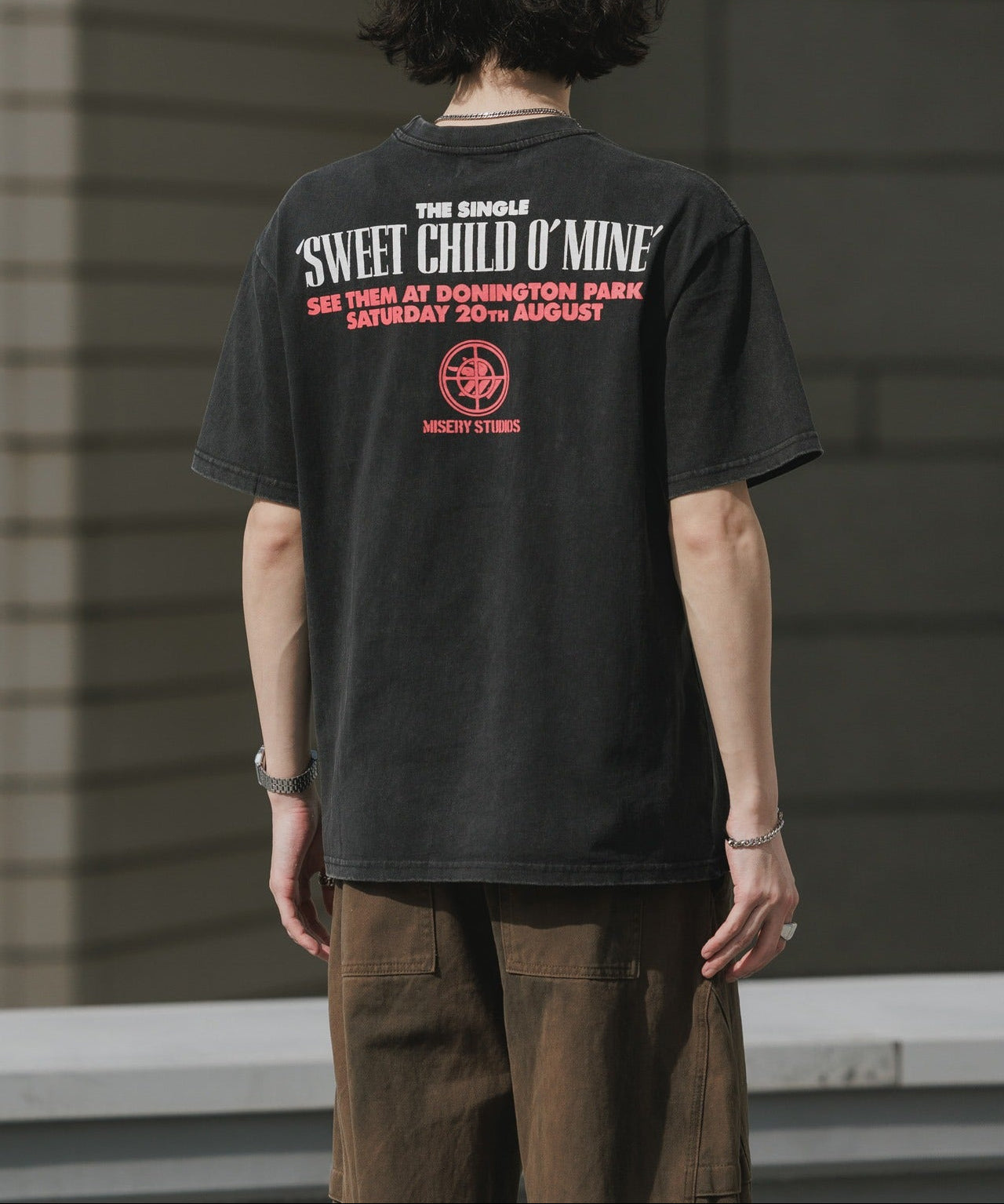 ALL RUNS / Rhinestone Design Crew Neck Band T-Shirt