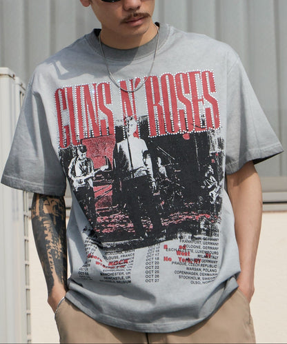 ALL RUNS / Rhinestone Design Crew Neck Band T-Shirt