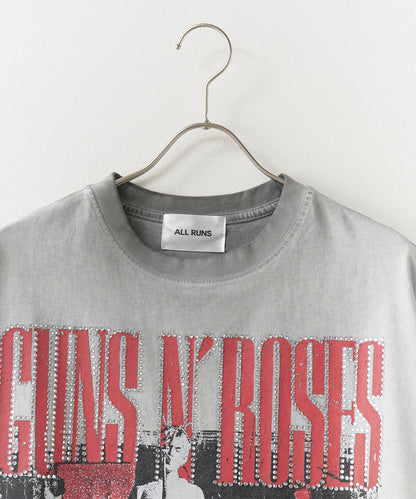 ALL RUNS / Rhinestone Design Crew Neck Band T-Shirt