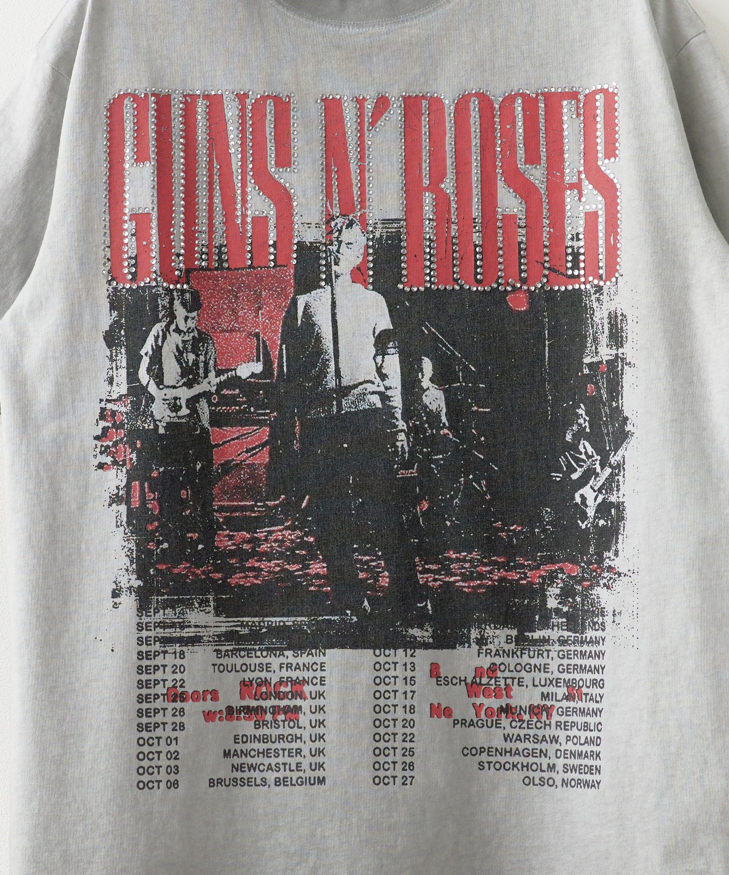 ALL RUNS / Rhinestone Design Crew Neck Band T-Shirt