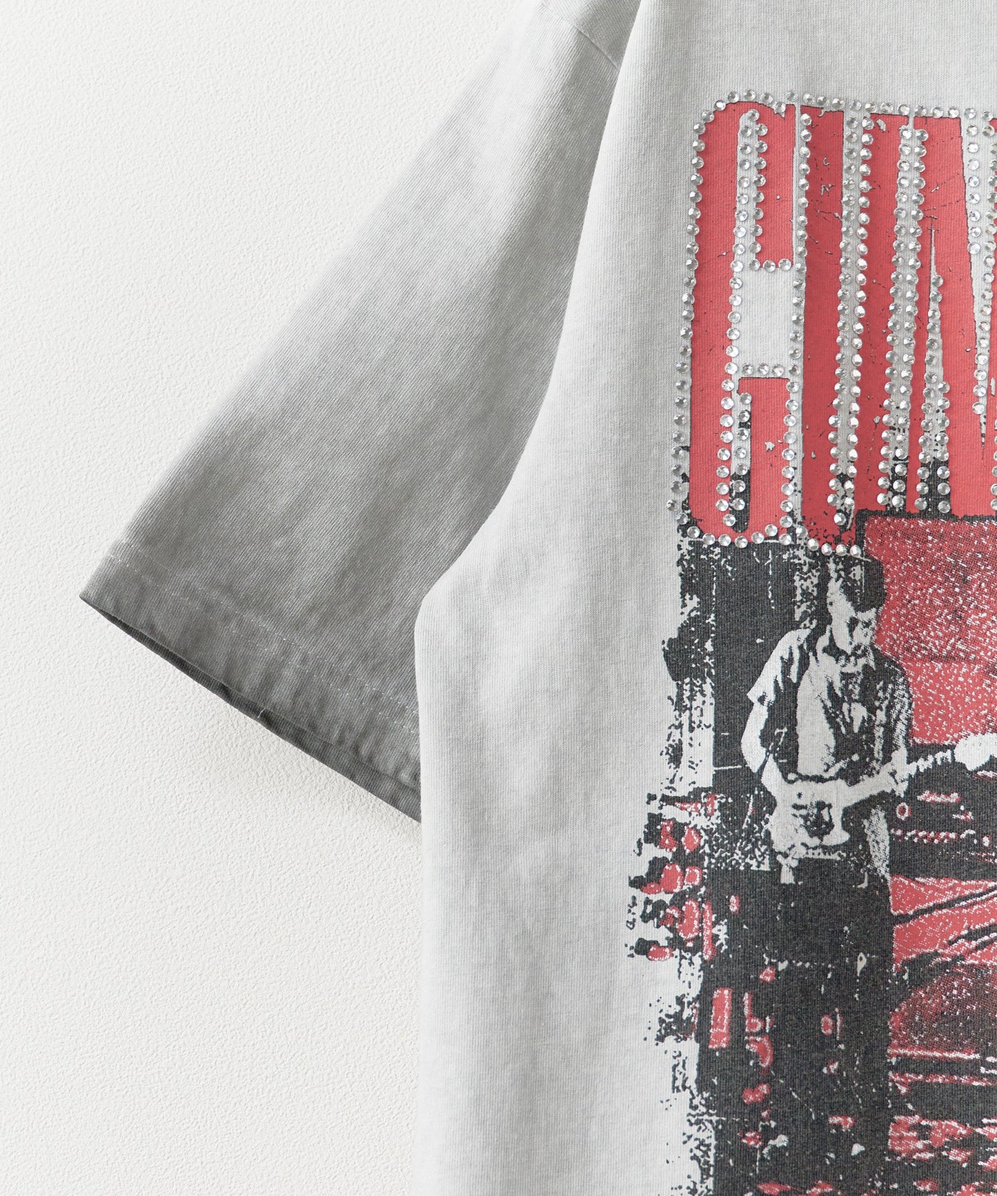 ALL RUNS / Rhinestone Design Crew Neck Band T-Shirt