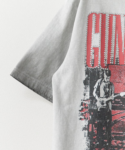 ALL RUNS / Rhinestone Design Crew Neck Band T-Shirt