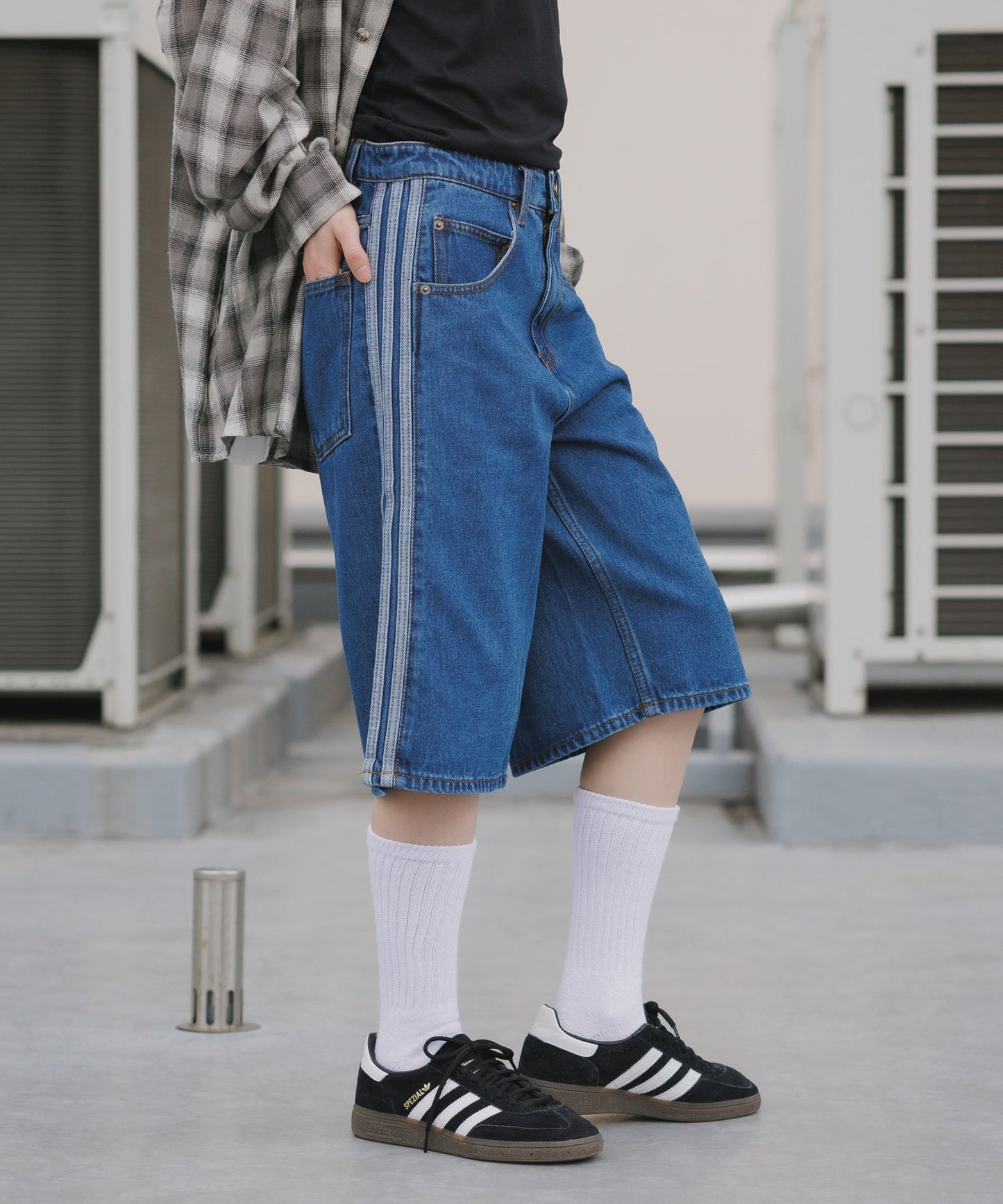 adidas/アディダス サイドラインデニムハーフパンツ