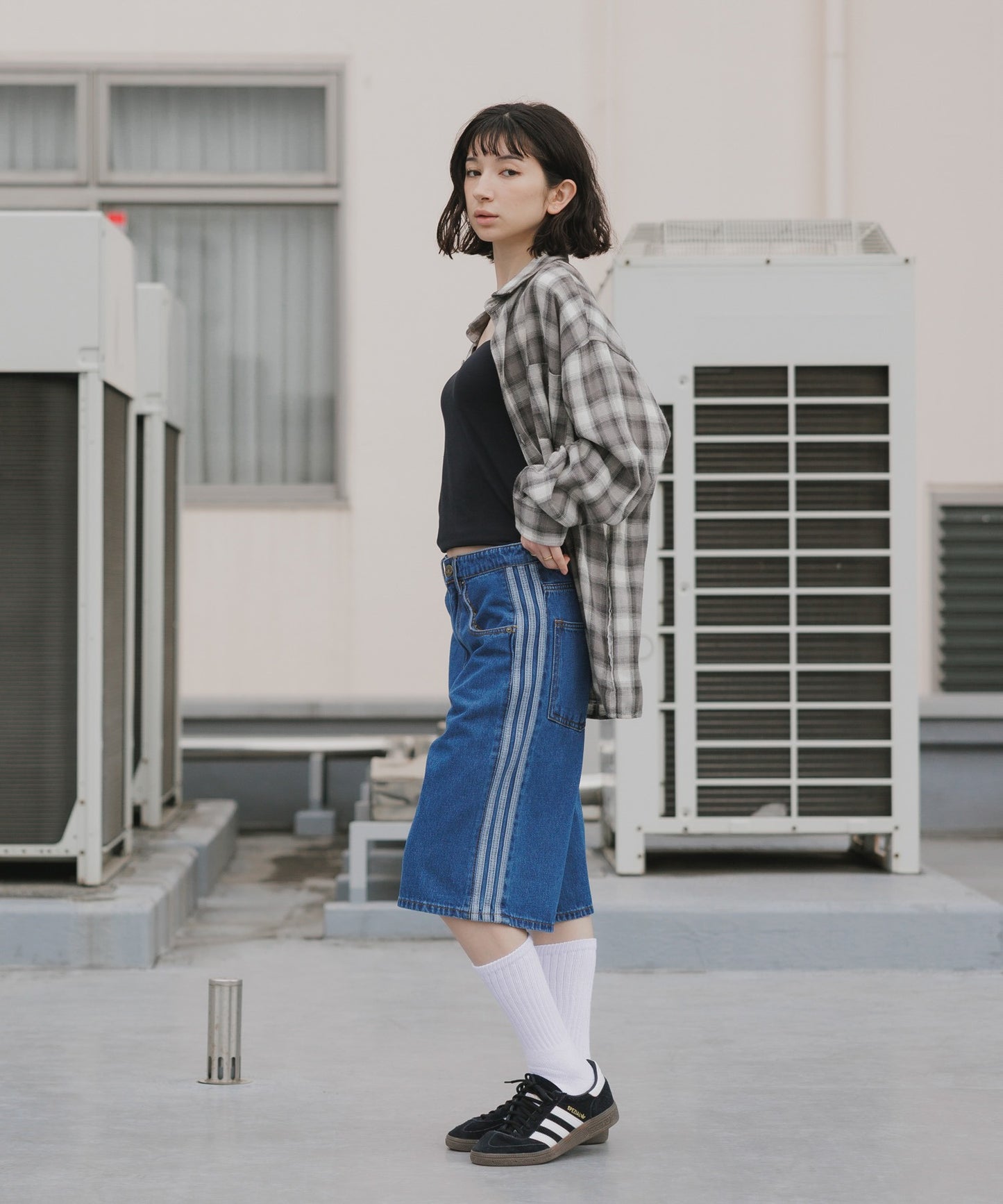 adidas/アディダス サイドラインデニムハーフパンツ
