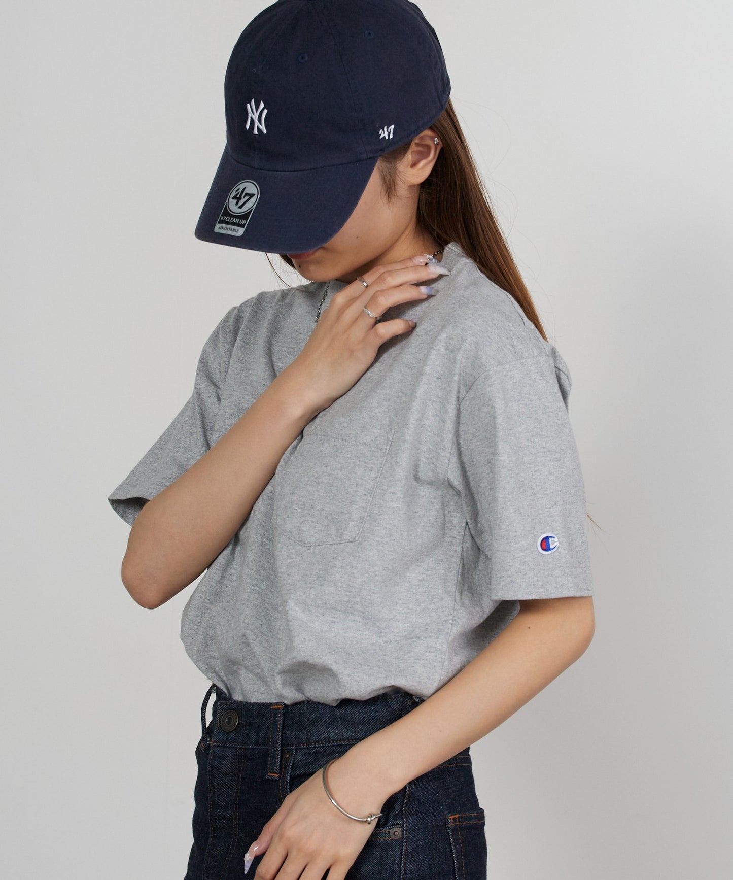 Champion/チャンピオン ロゴワッペン クルーネック 半袖ポケットTシャツ