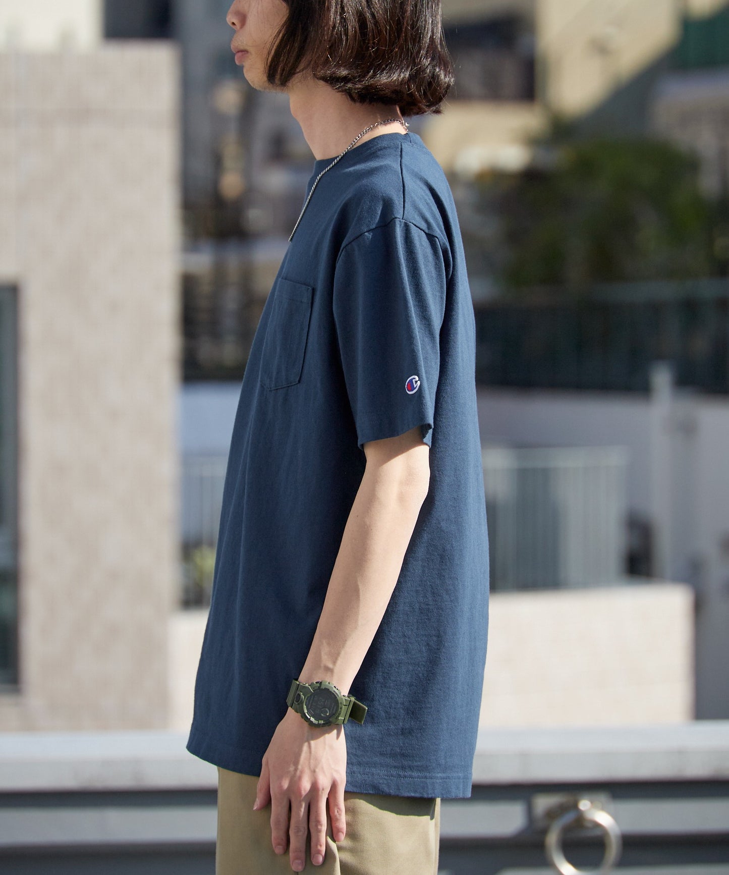 Champion/チャンピオン ロゴワッペン クルーネック 半袖ポケットTシャツ