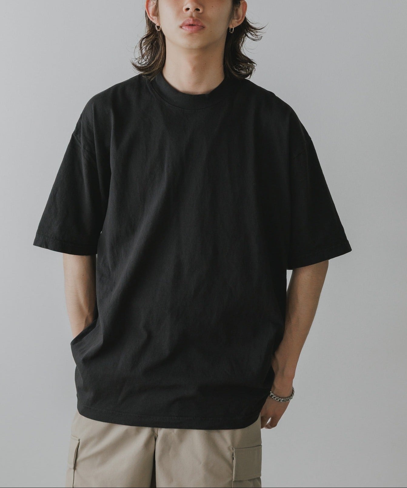 Los Angeles Apparel / S/S Garment Dye CrewNeck 6.5oz [BLACK]
