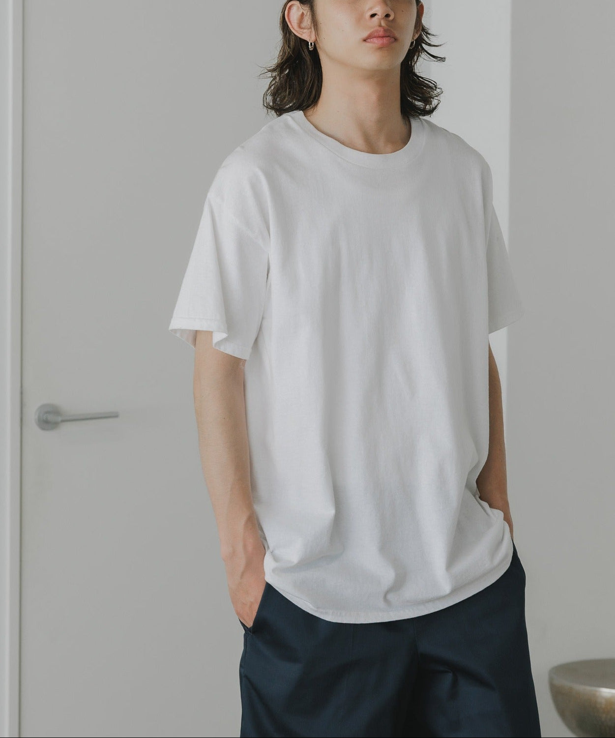 Los Angeles Apparel / S/S Garment Dye CrewNeck 6.5oz [WHITE]