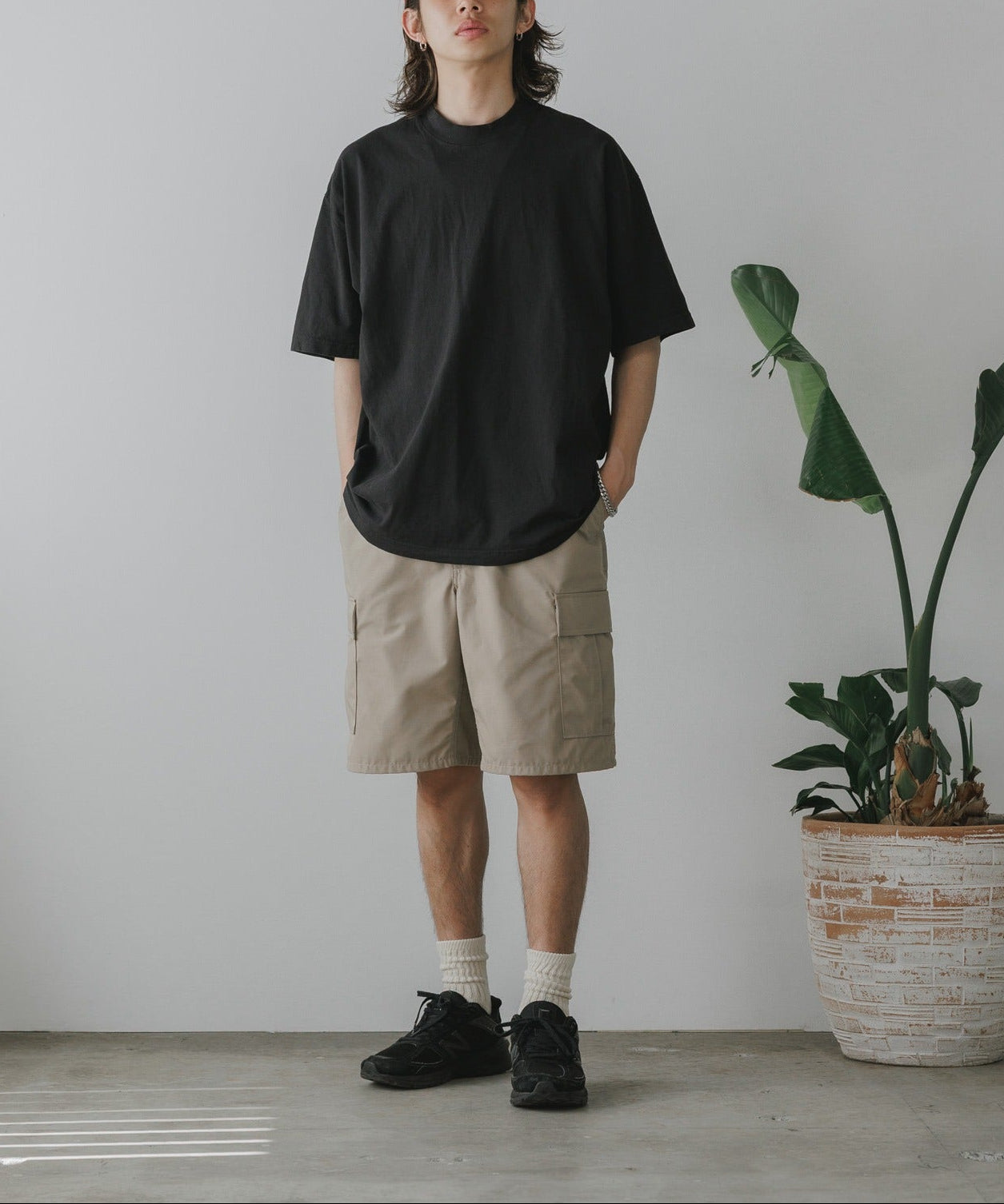 Los Angeles Apparel / S/S Garment Dye CrewNeck 6.5oz [BLACK]