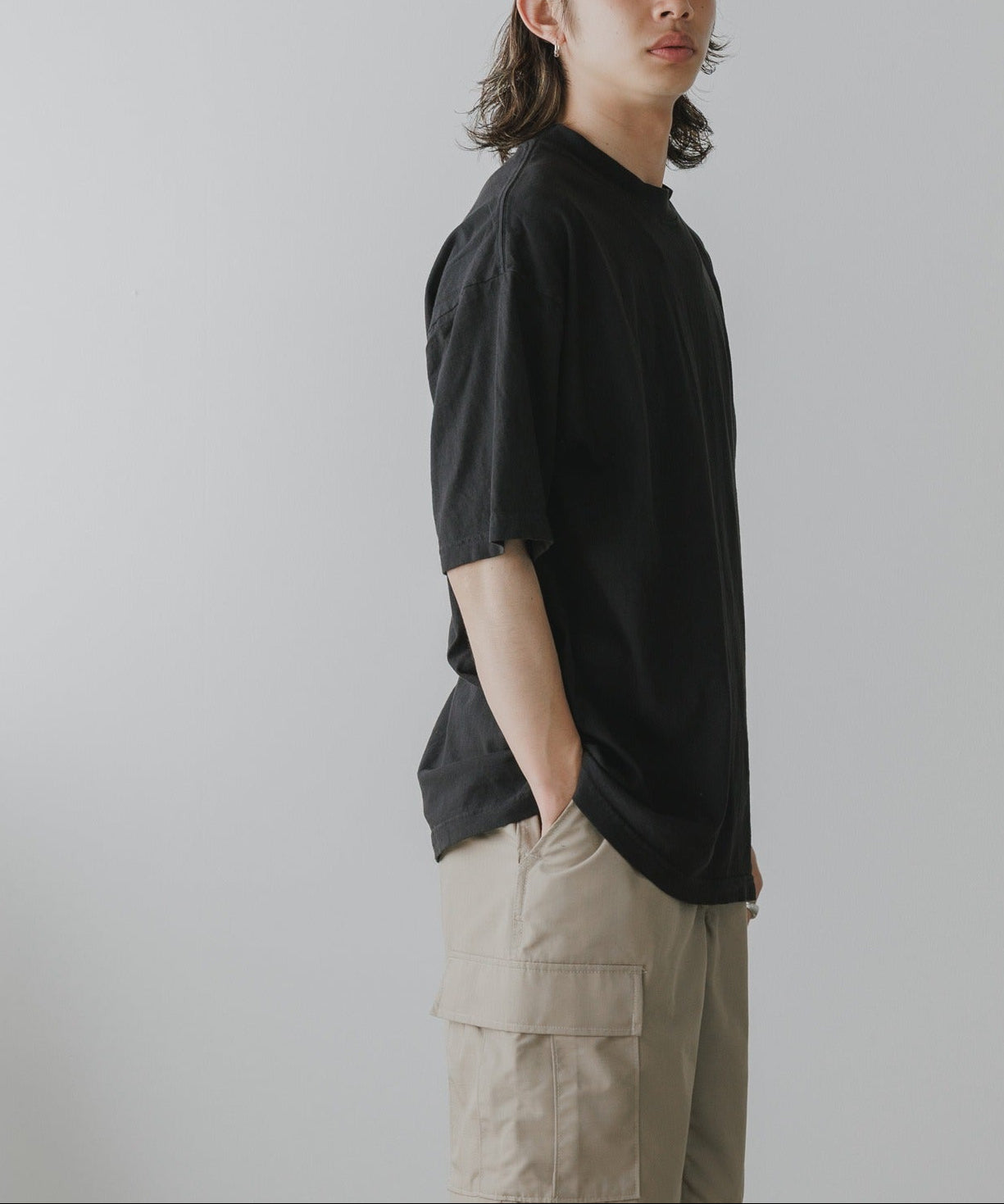 Los Angeles Apparel / S/S Garment Dye CrewNeck 6.5oz [BLACK]