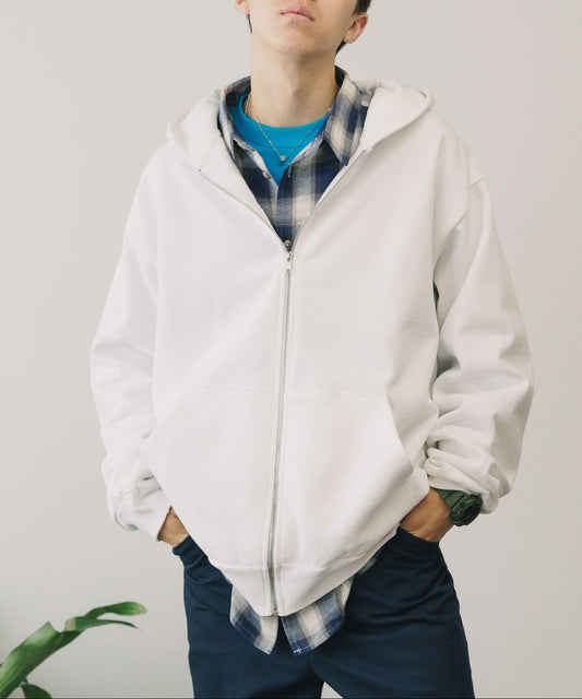 Los Angeles Apparel / 14OZ. HEAVY FLEECE ZIP UP HOODED SWEATSHIRT [WHITE]