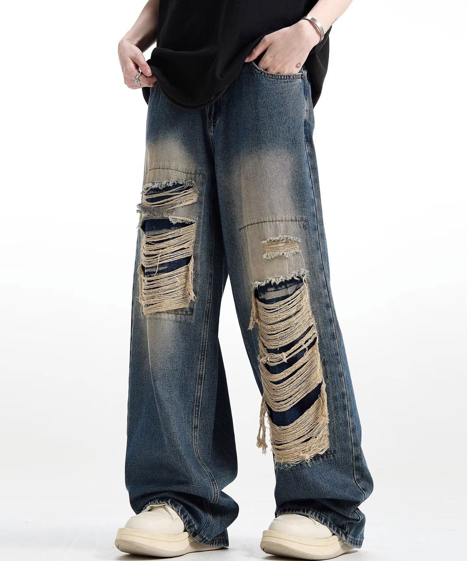 Theater cod / asymmetric crash denim pant アシメティッククラッシュデニムパンツ