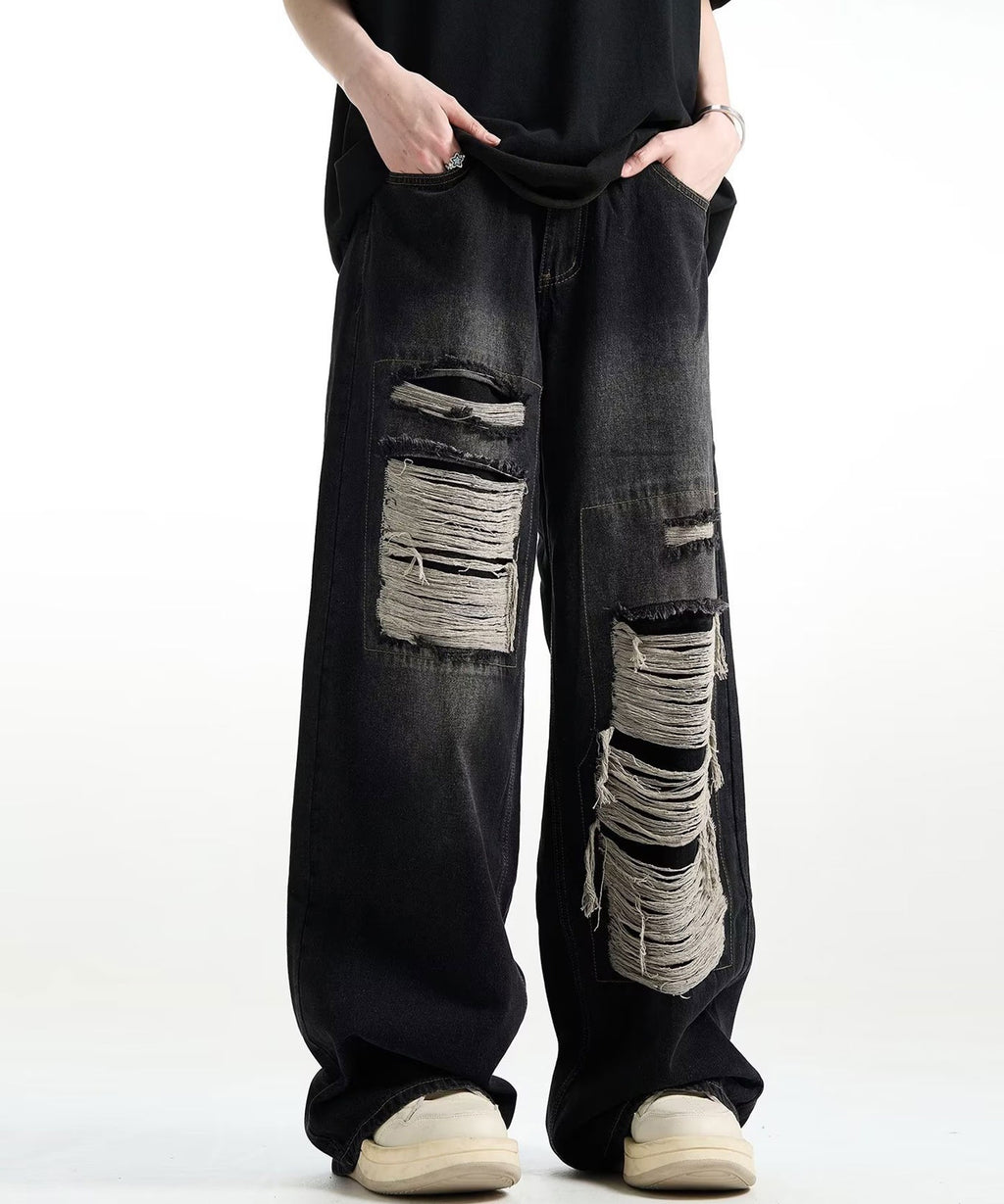 Theater cod / asymmetric crash denim pant アシメティッククラッシュデニムパンツ