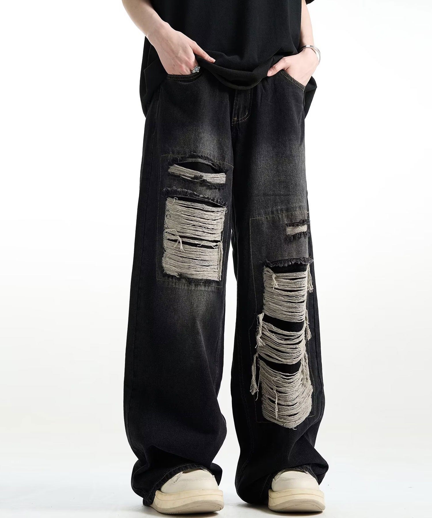 Theater cod / asymmetric crash denim pant アシメティッククラッシュデニムパンツ