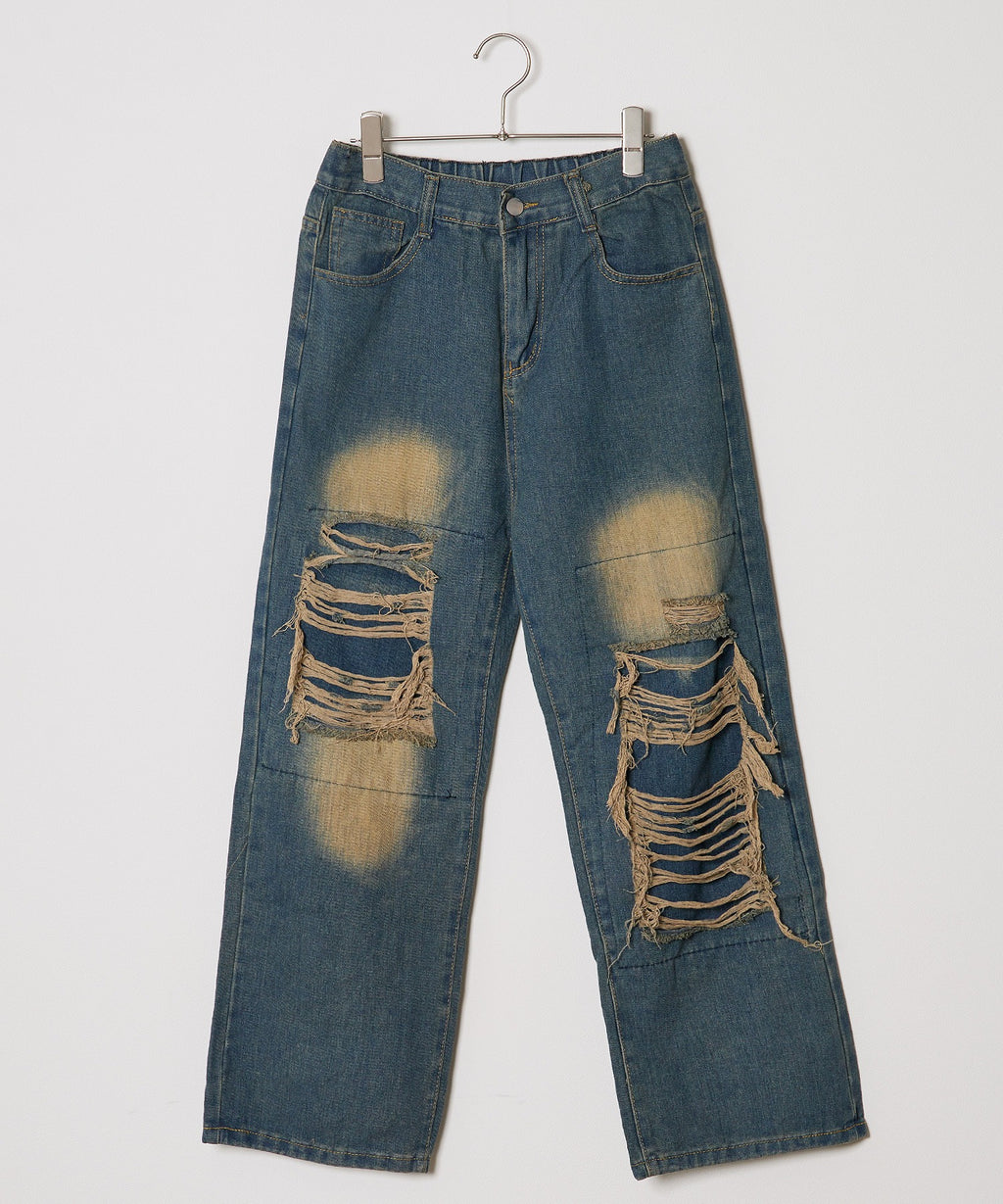 Theater cod / asymmetric crash denim pant アシメティッククラッシュデニムパンツ