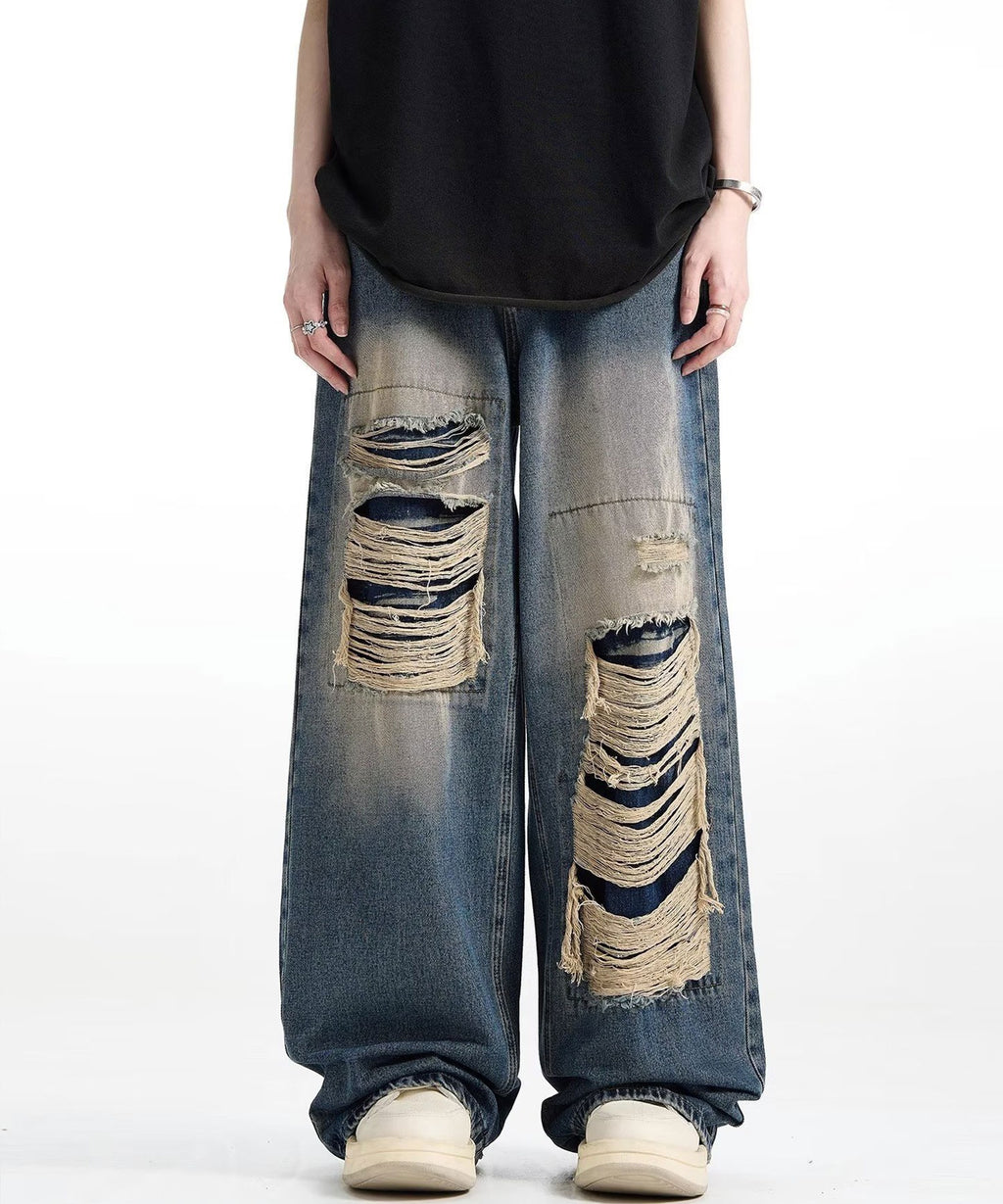 Theater cod / asymmetric crash denim pant アシメティッククラッシュデニムパンツ