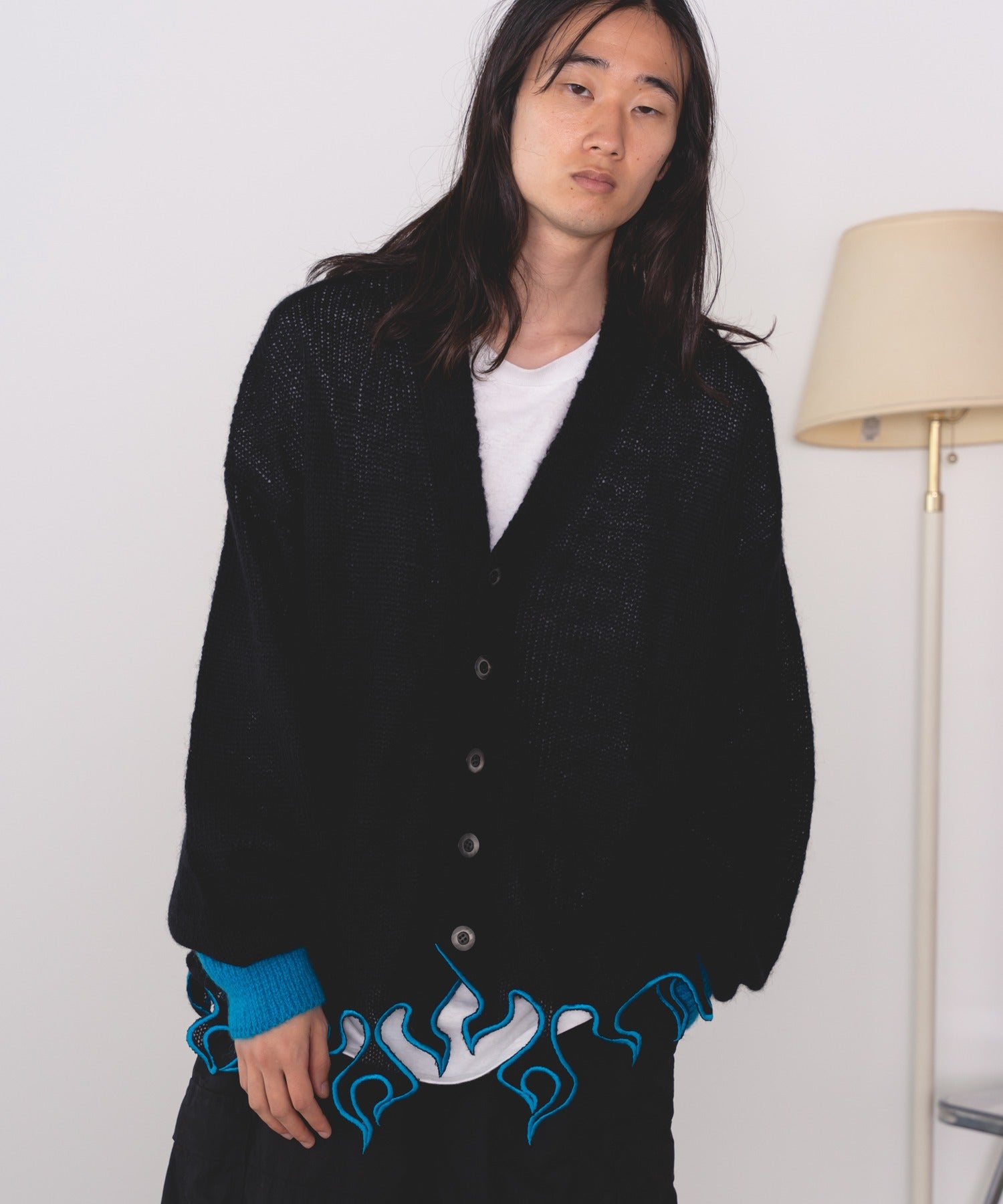 HEM CUT EMBROIDERY MOHAIR CARDIGAN