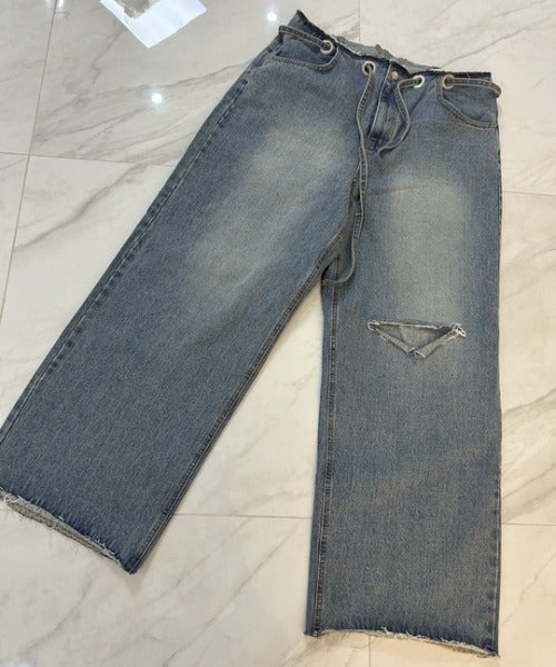 ipugo / 紐ベルトオーバサイズダメージデニム