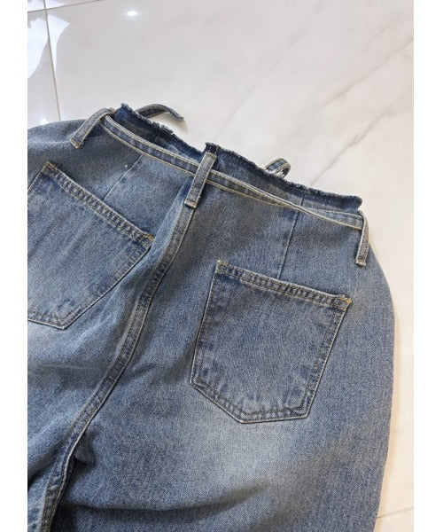 ipugo / 紐ベルトオーバサイズダメージデニム