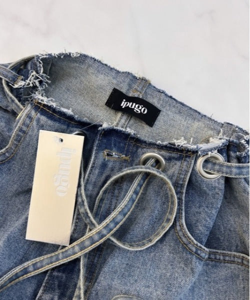ipugo / 紐ベルトオーバサイズダメージデニム