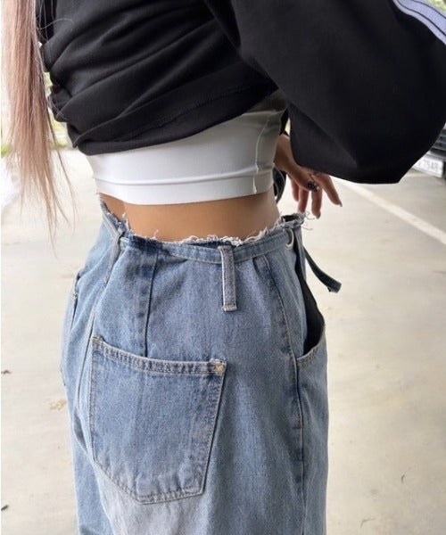 ipugo / 紐ベルトオーバサイズダメージデニム
