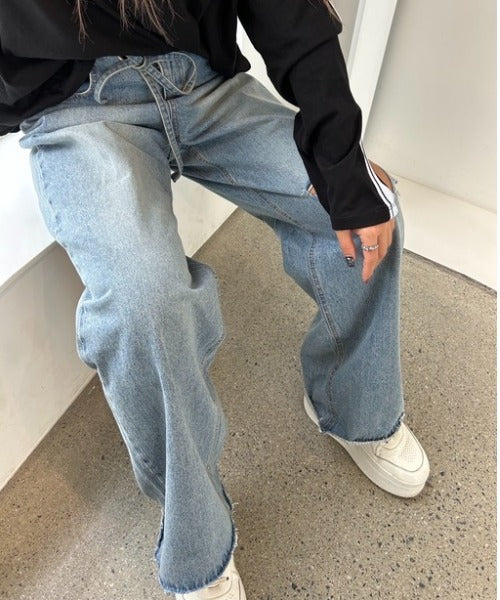 ipugo / 紐ベルトオーバサイズダメージデニム