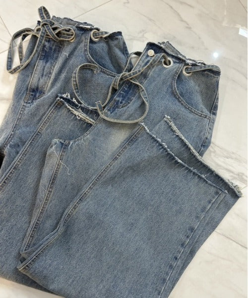 ipugo / 紐ベルトオーバサイズダメージデニム