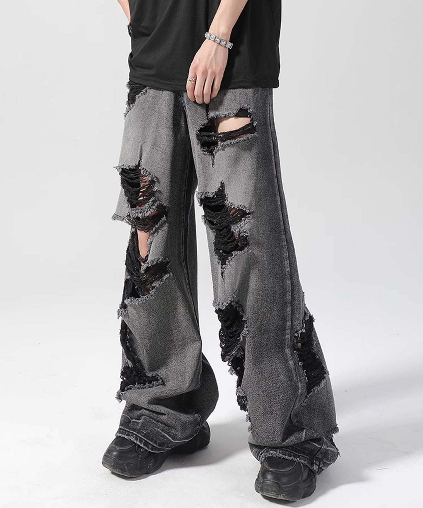 Theater code / damage flare denim pant