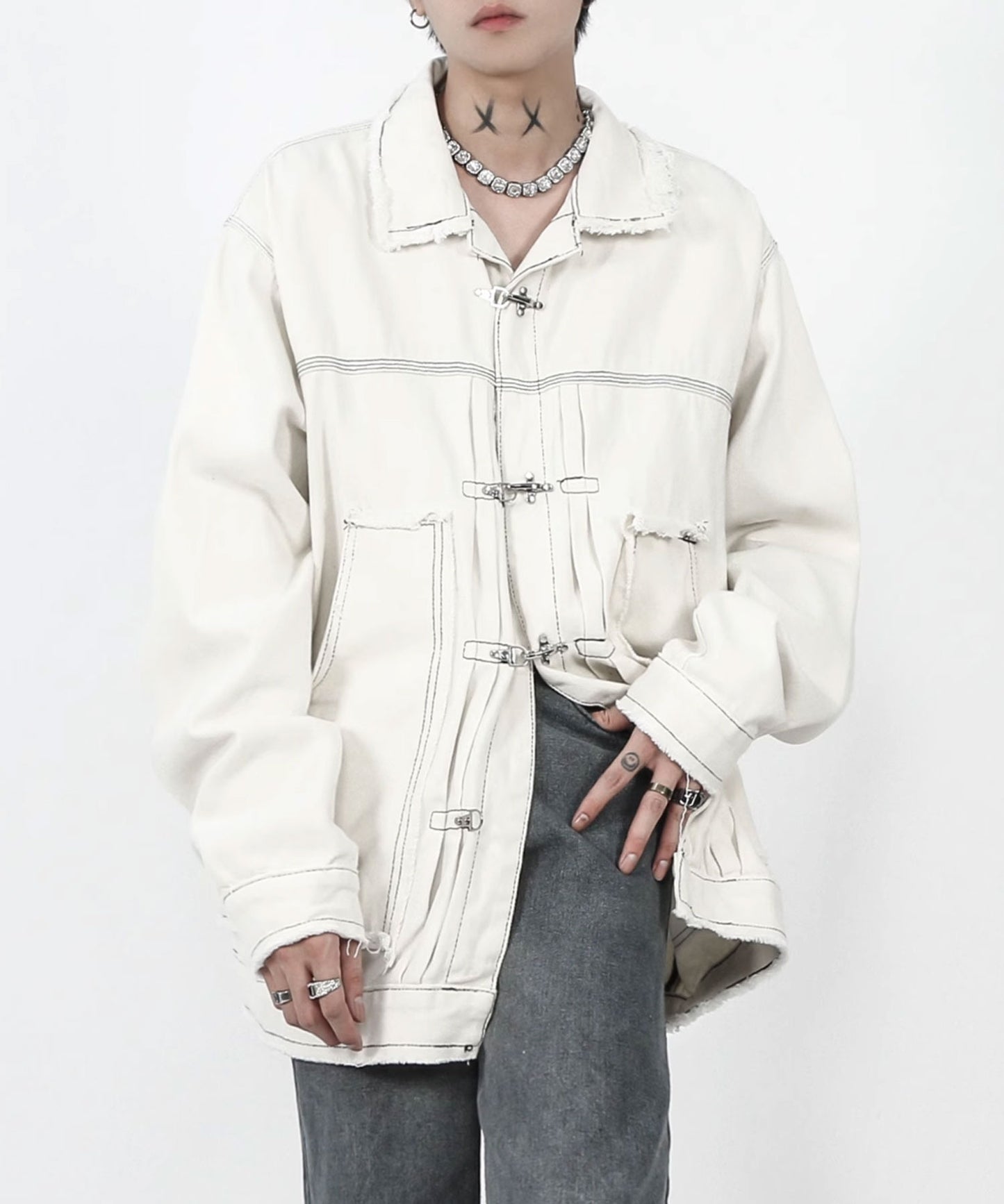 Theater code / fringe pattern denim jacket