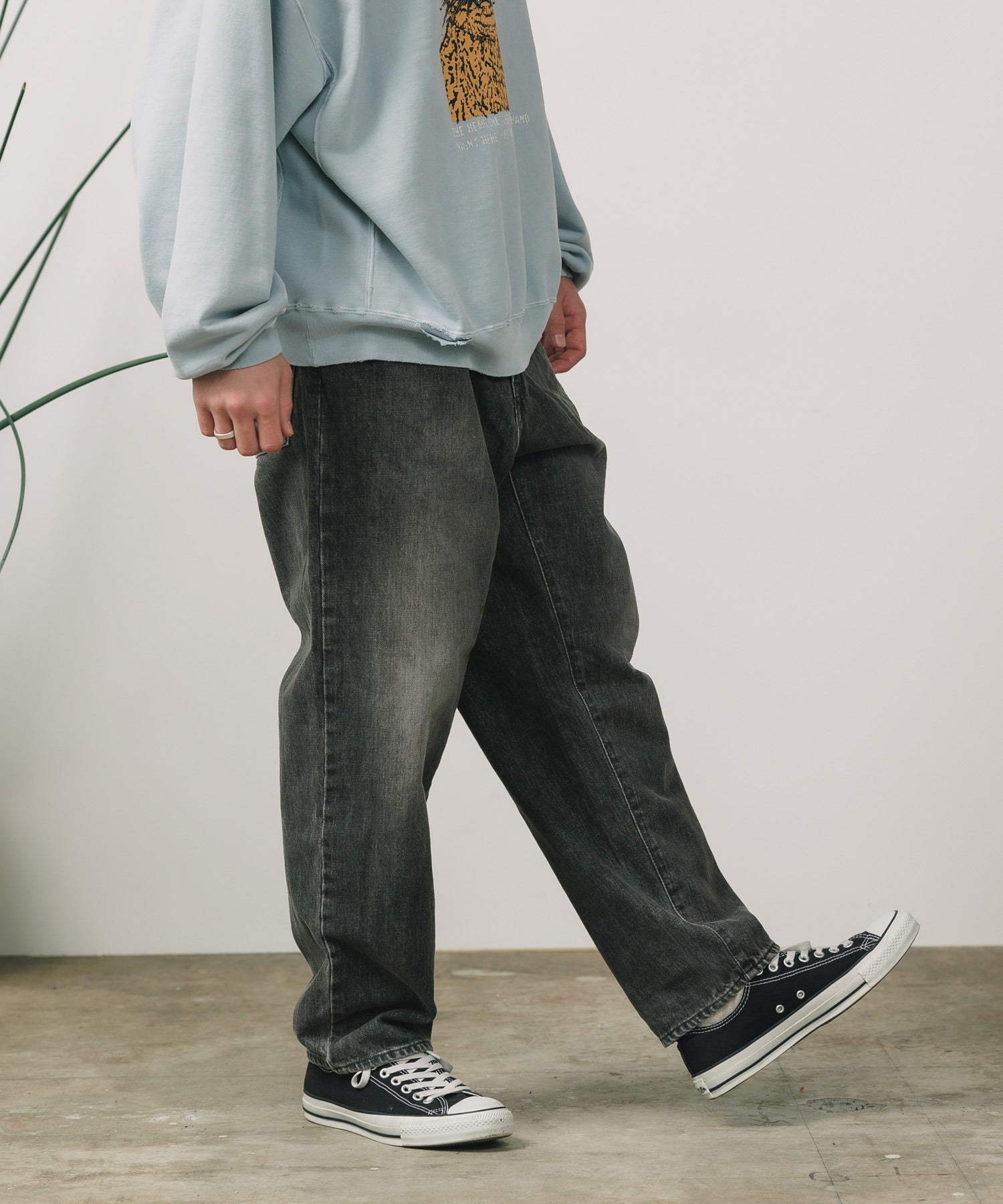 CALEE / VINTAGE REPRODUCT WIDE SILHOUETTE DENIM USED BLACK / ヴィンテージリプロダクトデニムパンツ