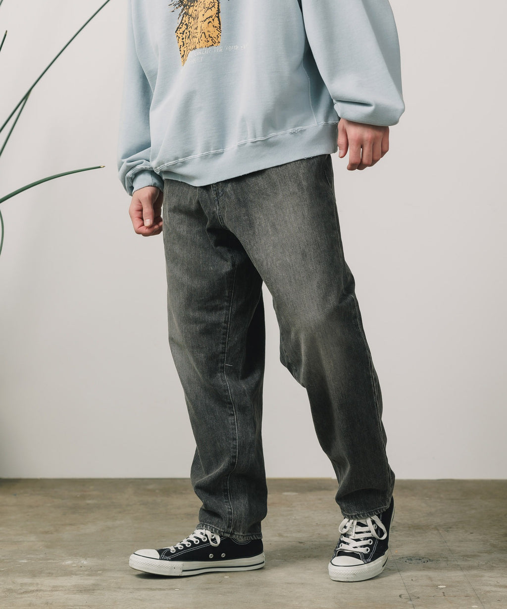 CALEE / VINTAGE REPRODUCT WIDE SILHOUETTE DENIM USED BLACK / ヴィンテージリプロダクトデニムパンツ