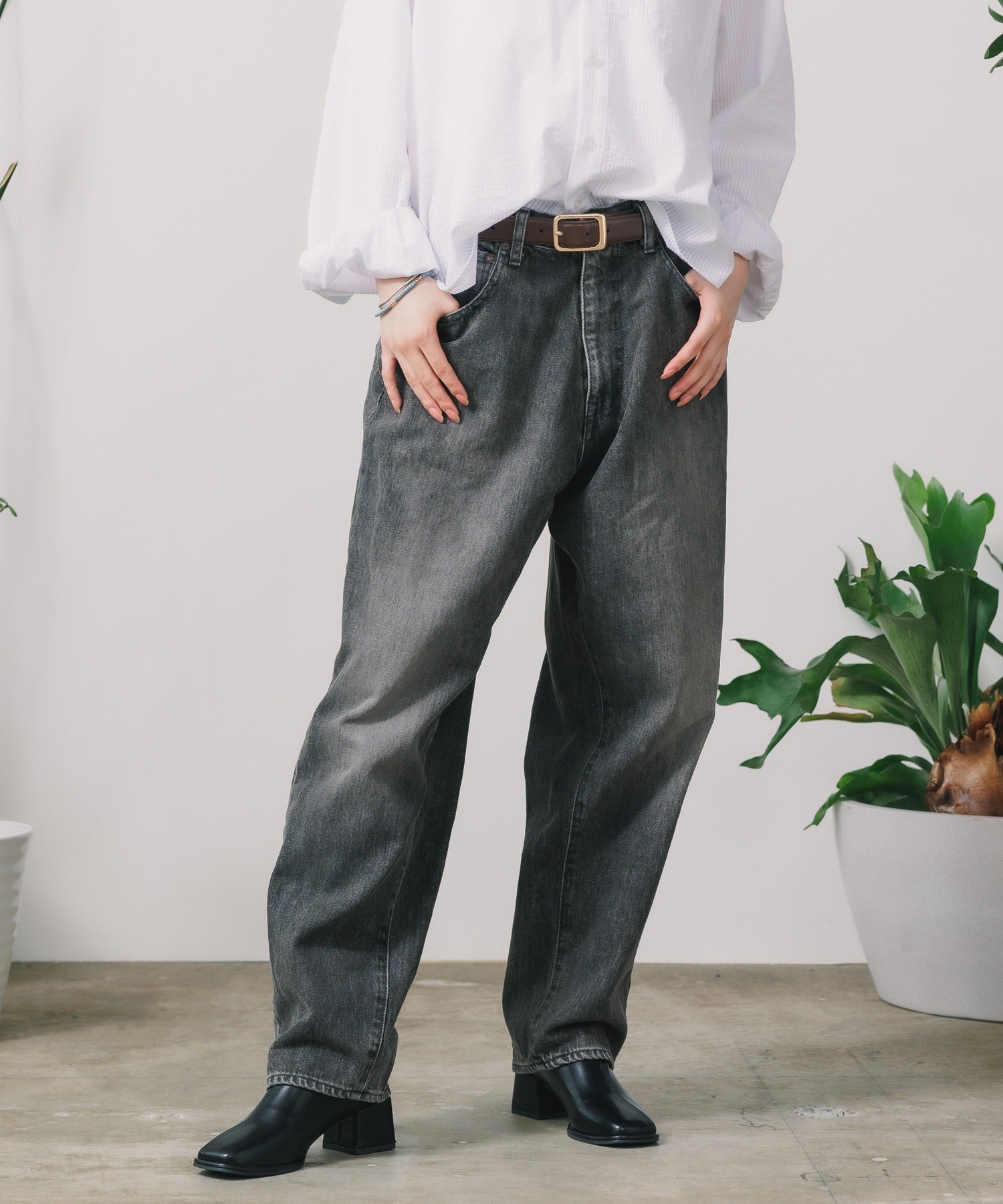 CALEE / VINTAGE REPRODUCT WIDE SILHOUETTE DENIM USED BLACK / ヴィンテージリプロダクトデニムパンツ
