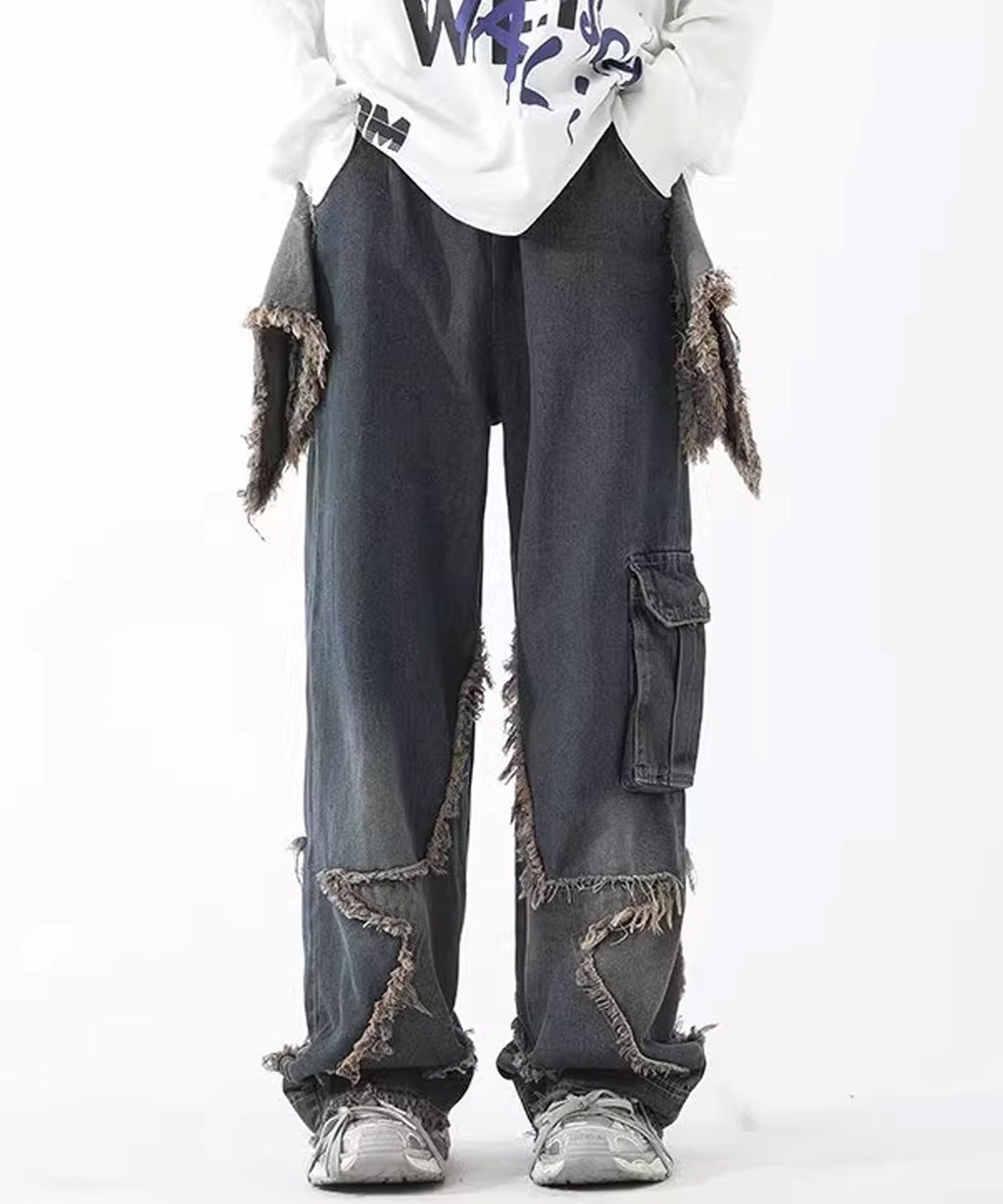 Theater code / star fringe denim pants