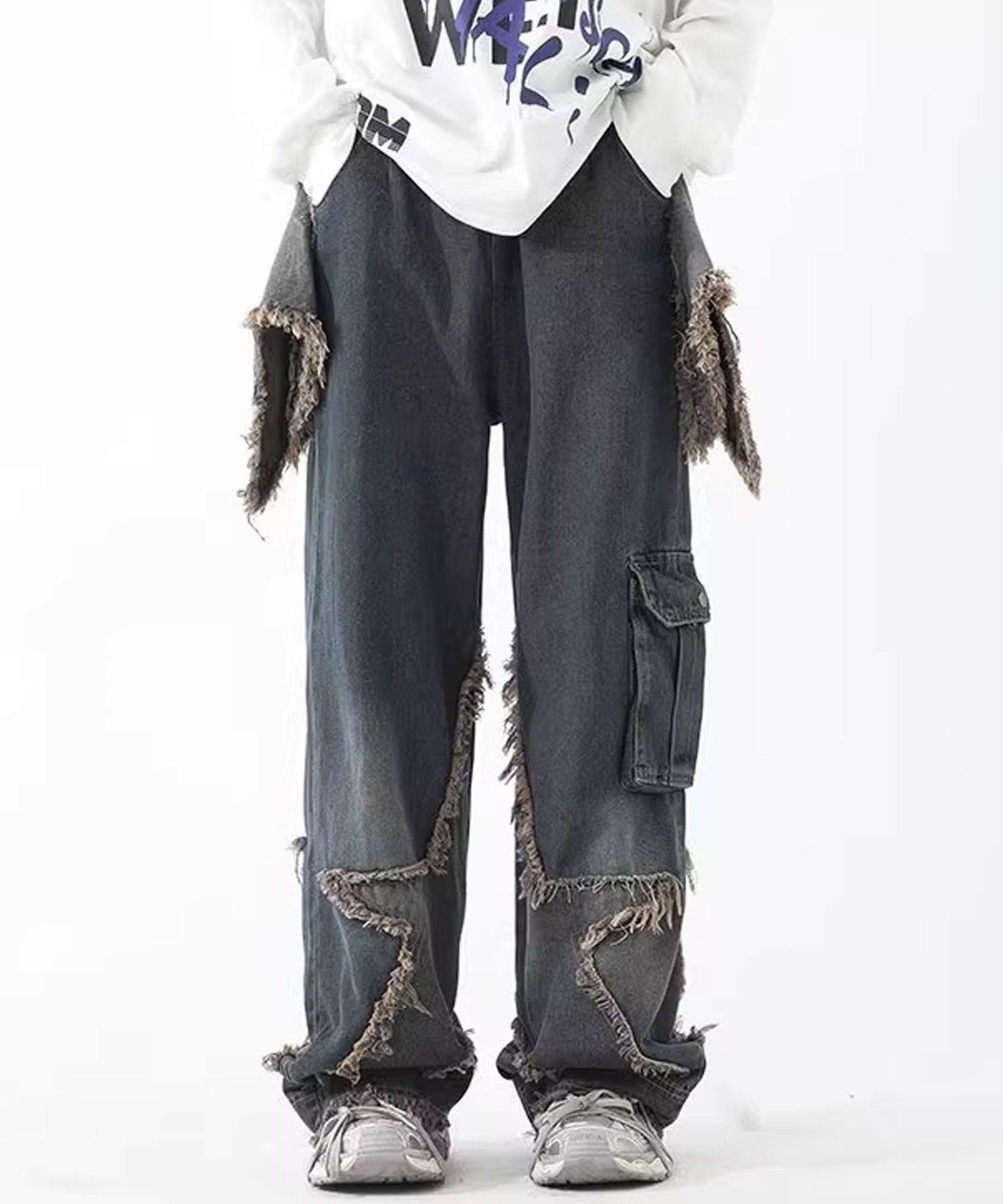 Theater code / star fringe denim pants