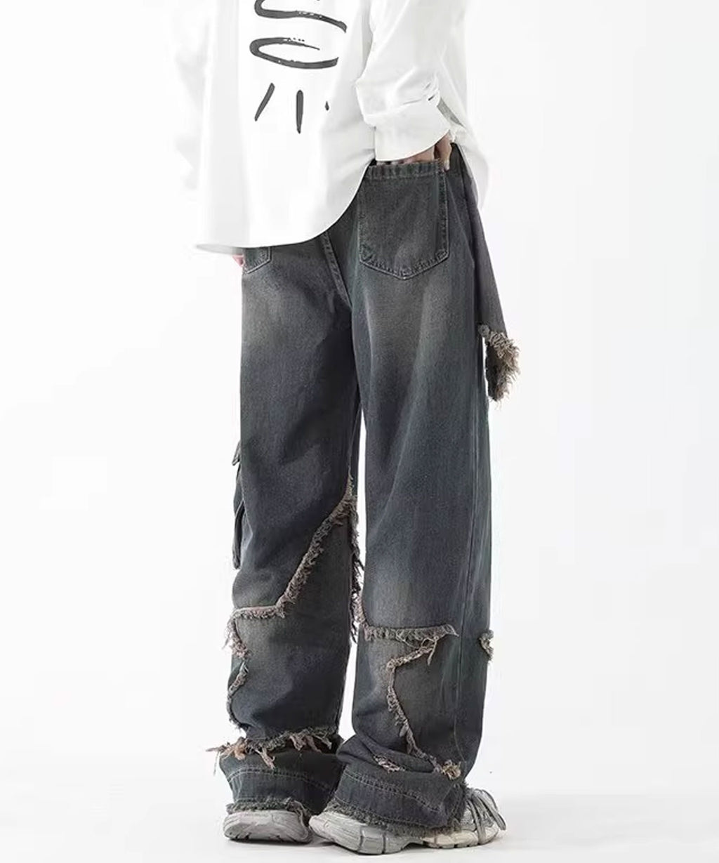 Theater code / star fringe denim pants