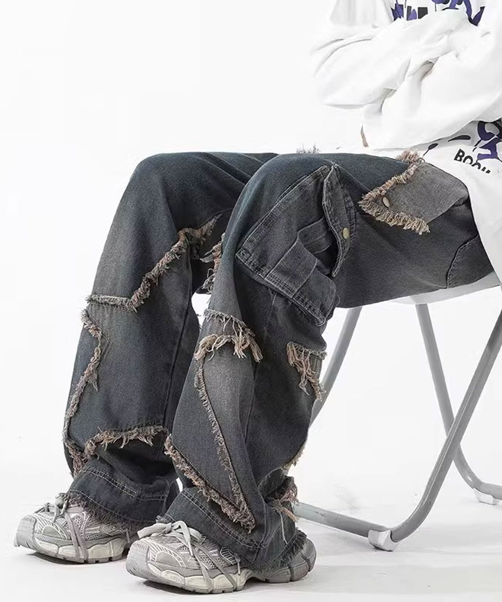 Theater code / star fringe denim pants
