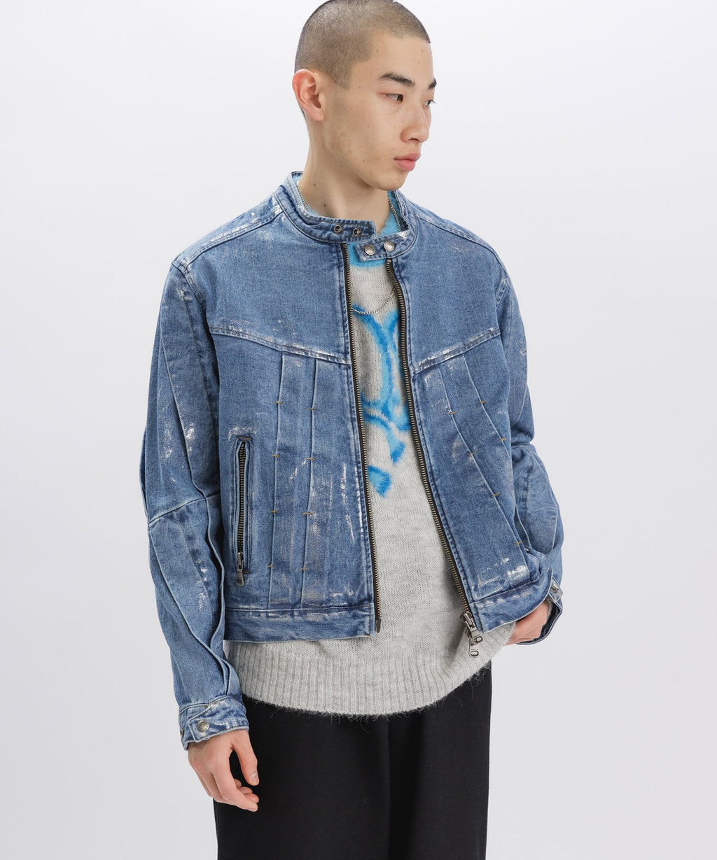 WAX COATED DENIM MOTORCYCLE JACKET