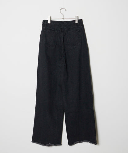 LOOSE WIDE BUGGY DENIM FRINGE DESING