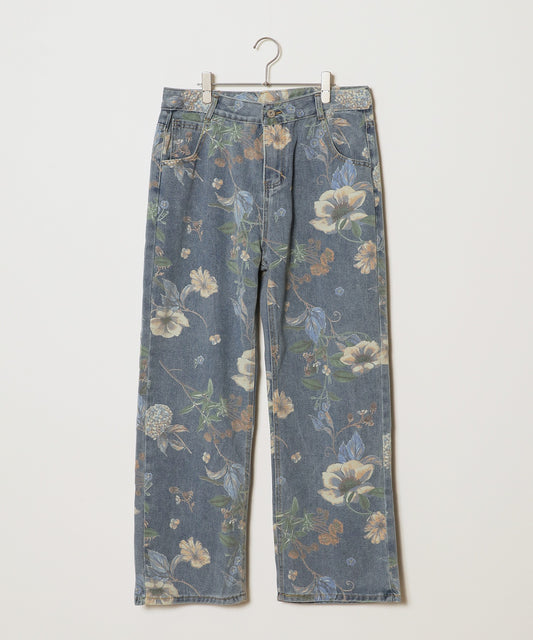 Theater code / flower design wide denim pants