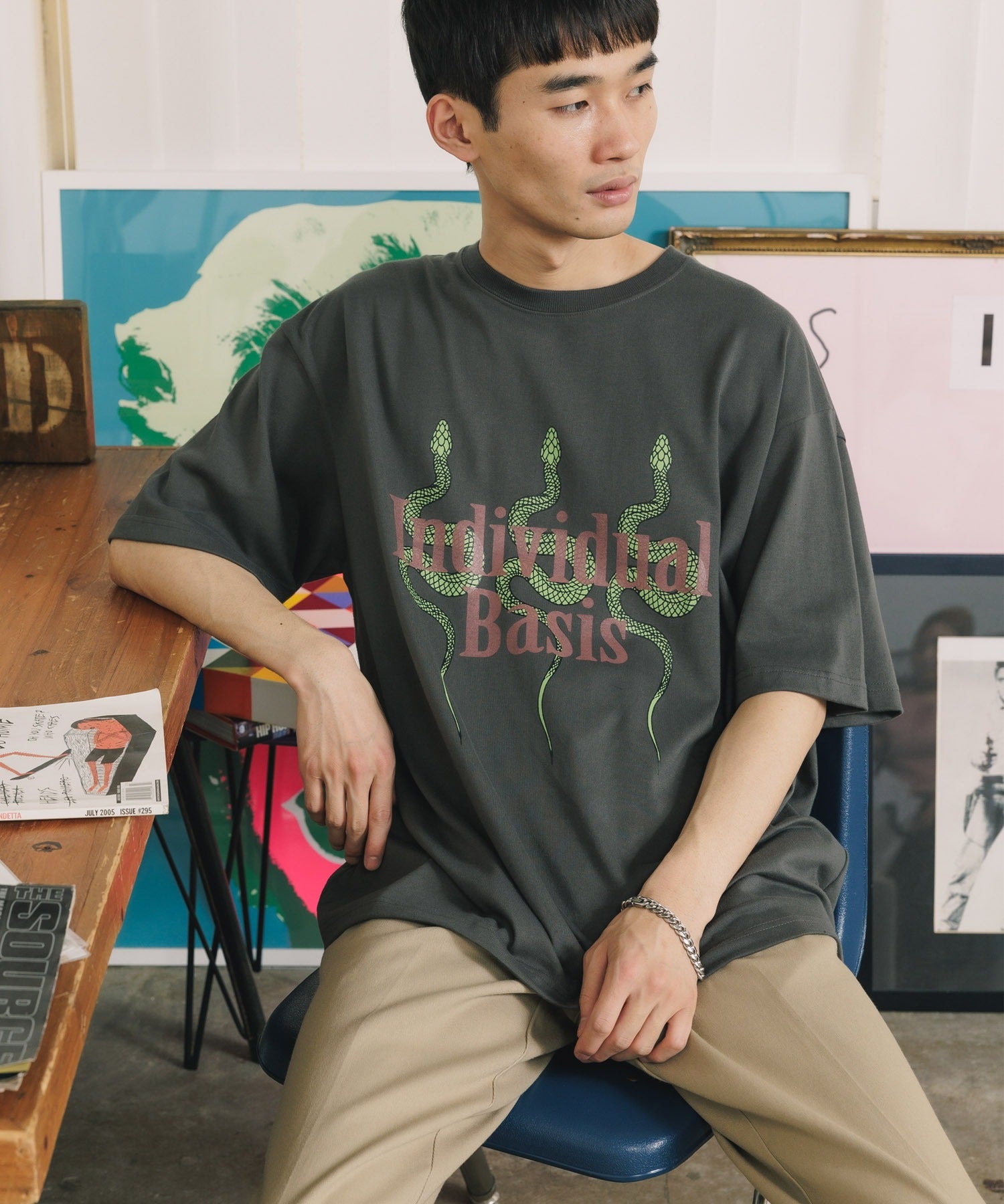 DROP SHOULDER "INDIVIDUAL BASIS" SNAKE LOGO TEE