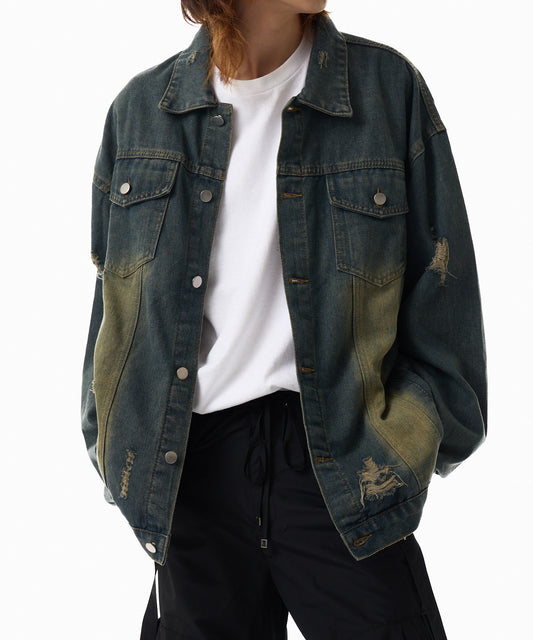 Theater code / vintage make damage denim jacket  ヴィンテージライク ダメージデニムジャケット