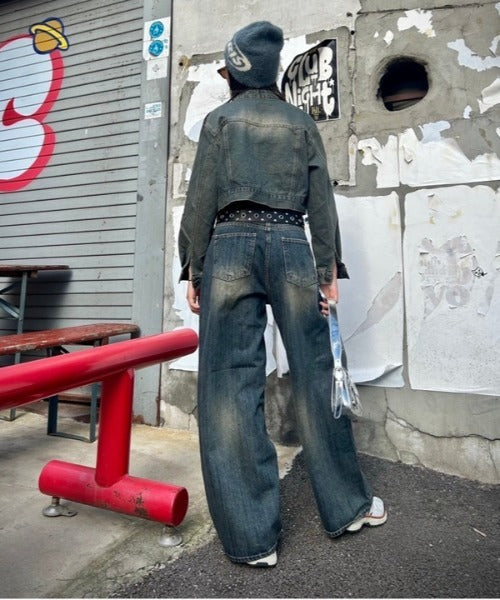 ipugo / ダメージ加工 ワイドデニムパンツ