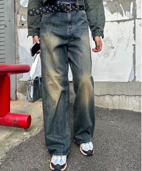 ipugo / ダメージ加工 ワイドデニムパンツ