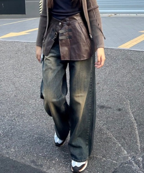 ipugo / ダメージ加工 ワイドデニムパンツ