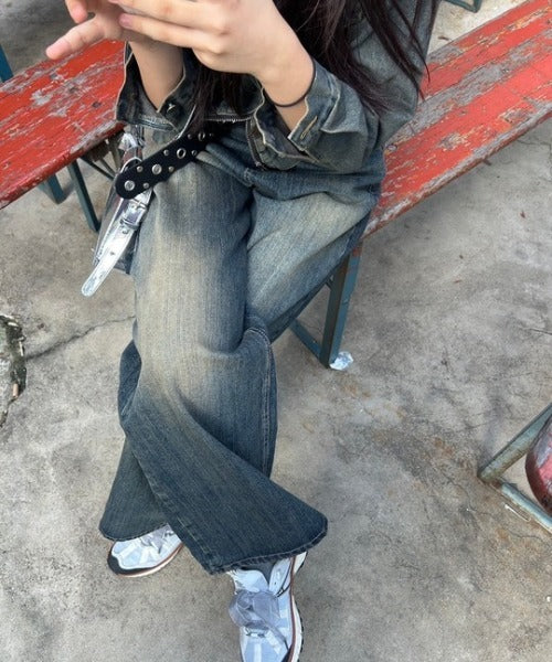 ipugo / ダメージ加工 ワイドデニムパンツ