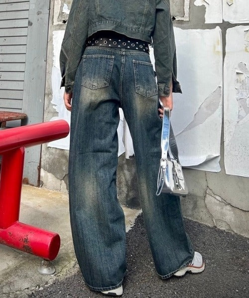 ipugo / ダメージ加工 ワイドデニムパンツ