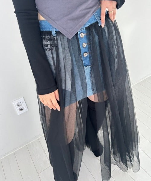 ipugo / チュール付きミニスカート