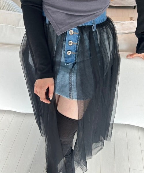 ipugo / チュール付きミニスカート