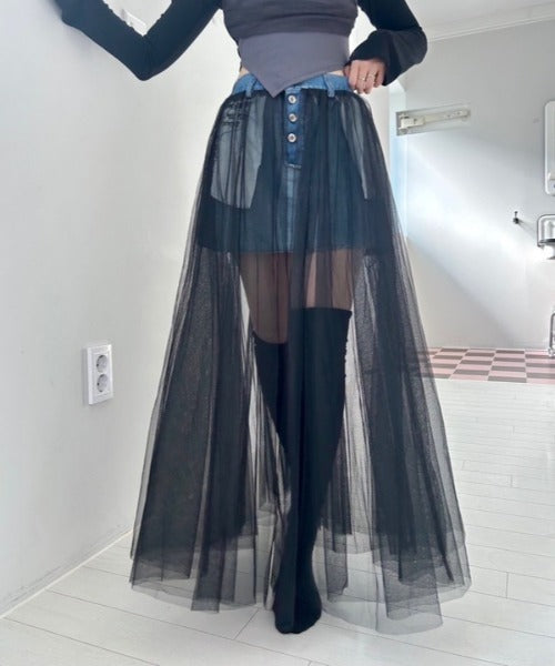 ipugo / チュール付きミニスカート