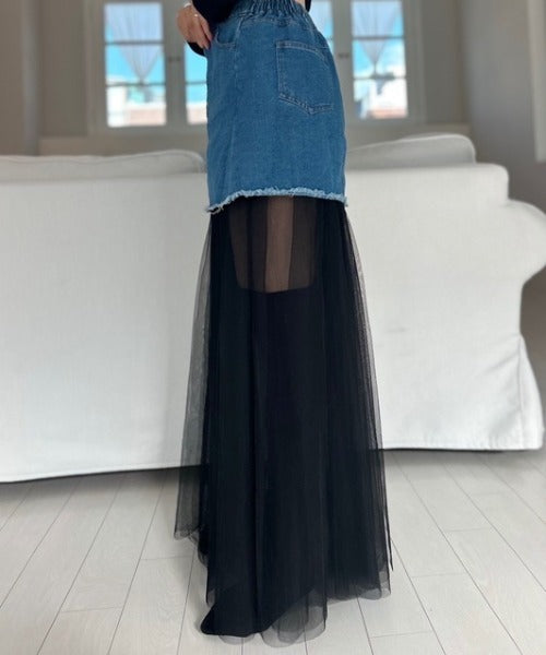 ipugo / チュール付きミニスカート